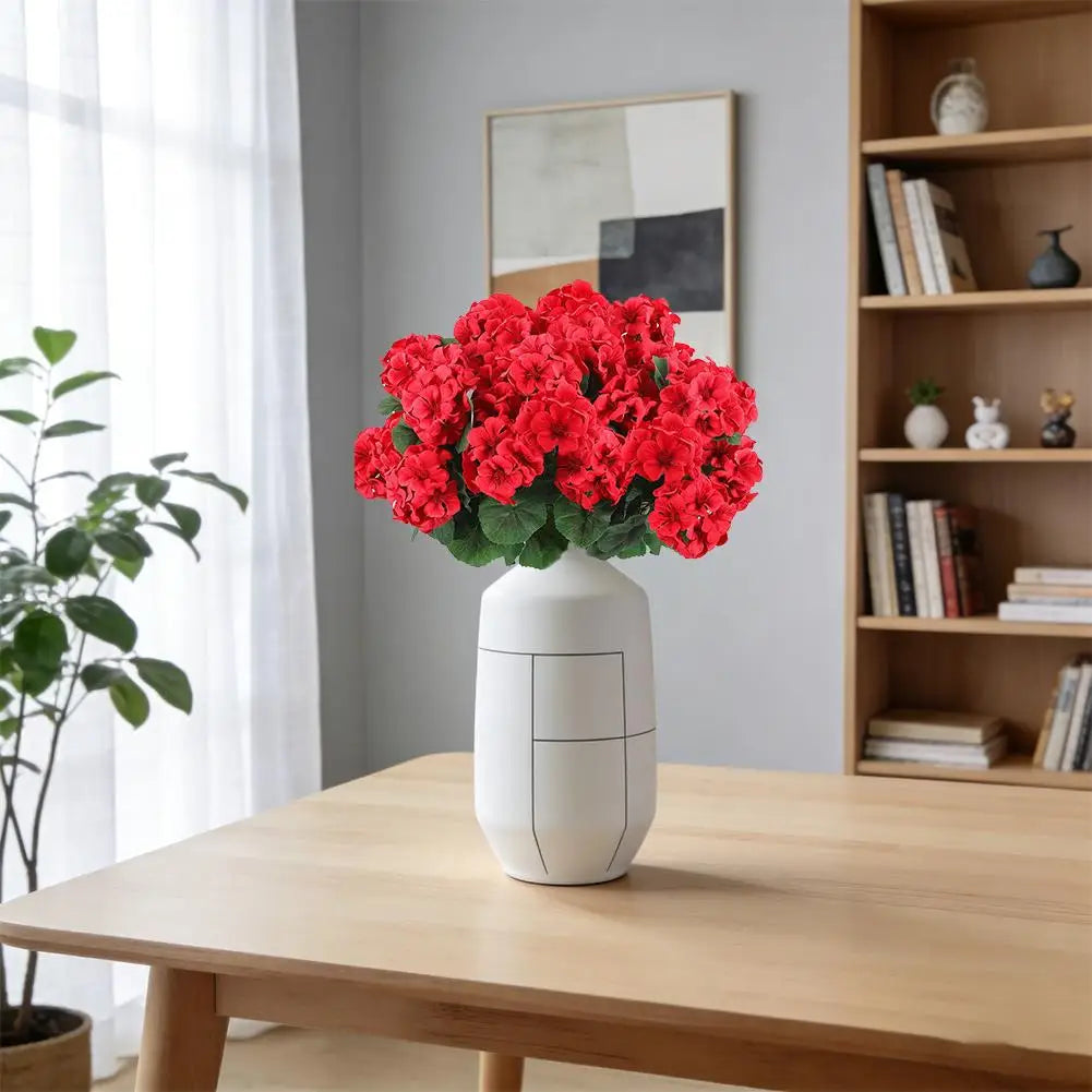 Gerani Artificiali UV Resistente 6 Pezzi Rosso Fiori di Seta per Esterno in Vaso e Centrotavola