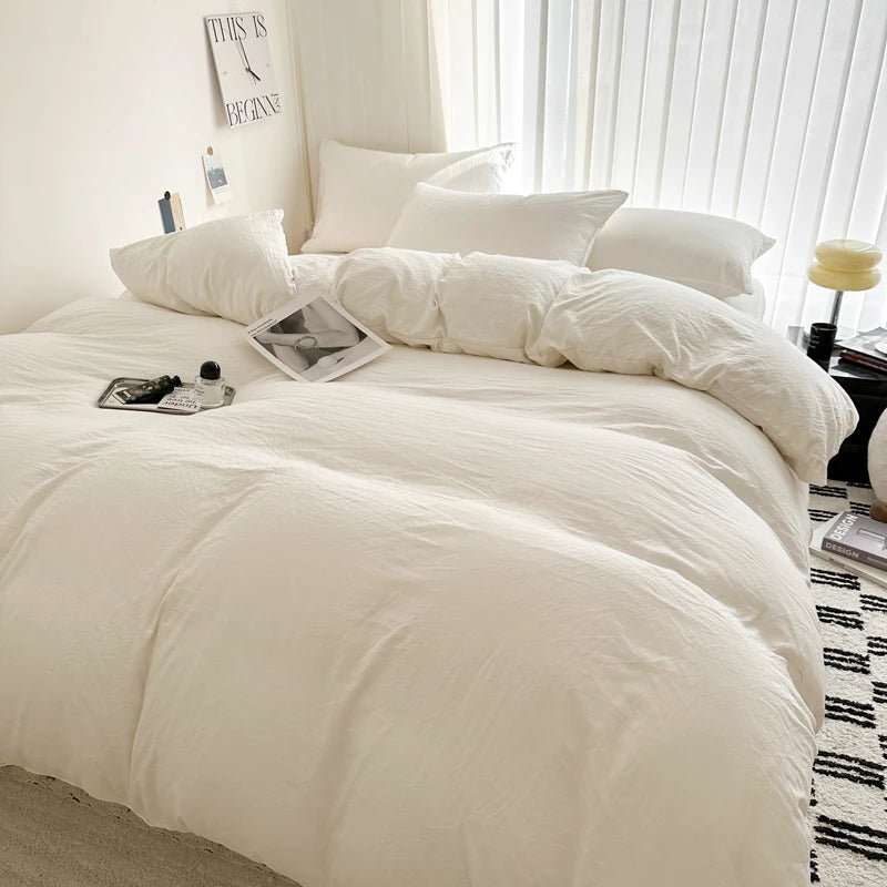 Set Biancheria Da Letto In Cotone Solido Con Copripiumino Federa E Lenzuolo Per Letto Singolo Matrimoniale King Queen
