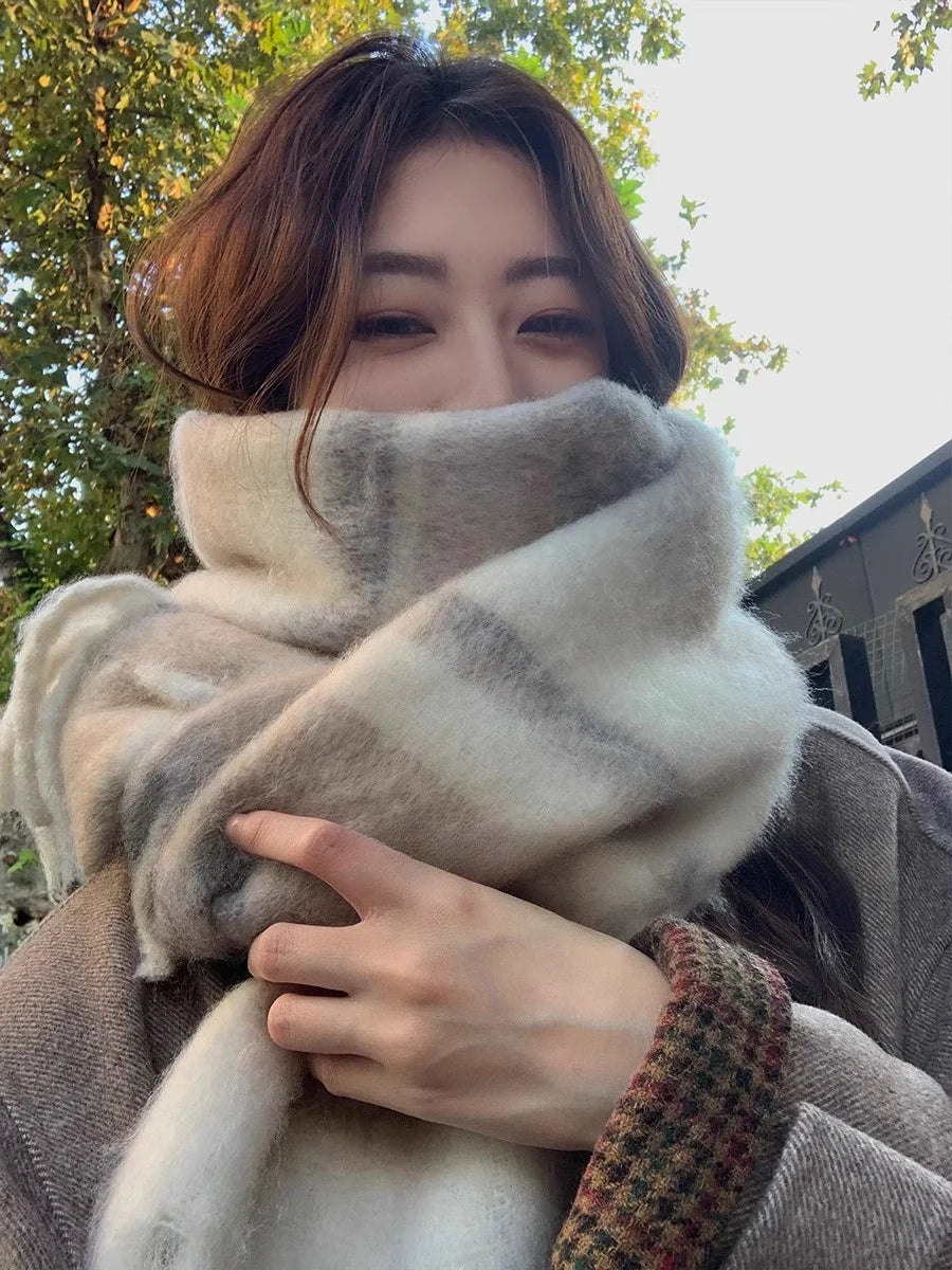 Sciarpa Invernale Da Donna Cashmere Caldo Plaid Pashmina Scialle Morbido Spesso Coperta Avvolgente Poncho Lungo