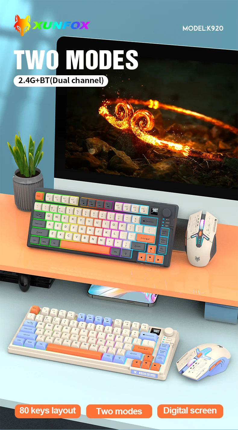 XUNFOX K920 Set Tastiera E Mouse Bluetooth Dual Mode Universali Per Laptop Ufficio E Gaming