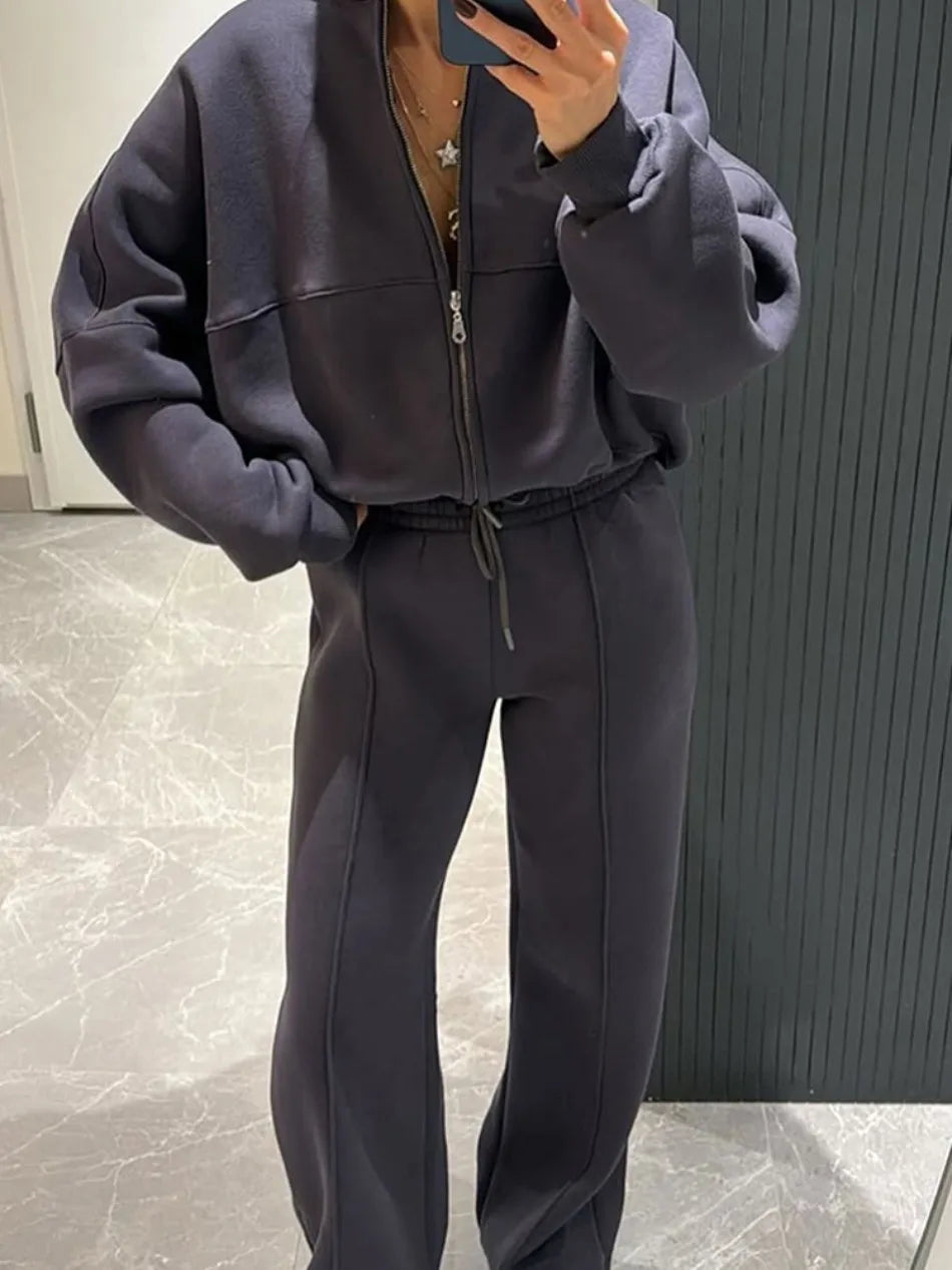 Completo Due Pezzi Da Donna Autunno Inverno Cardigan Sportivo A Maniche Lunghe Pantaloni Con Coulisse Street Style