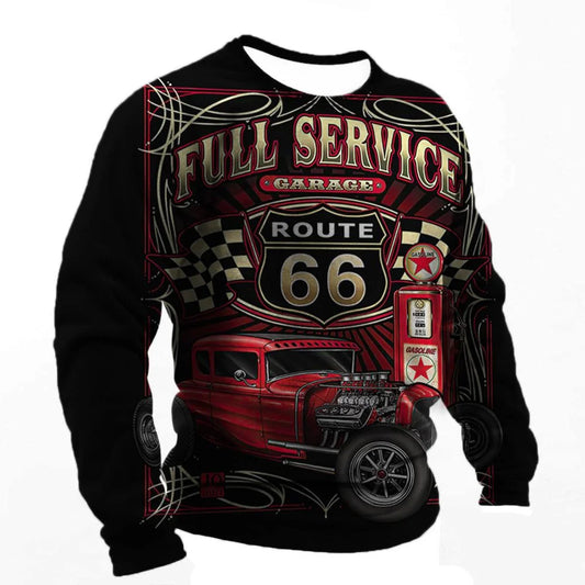 Maglietta Uomo Maniche Lunghe Vintage Route 66 Con Stampa Motociclista All Aperto Oversize Abbigliamento