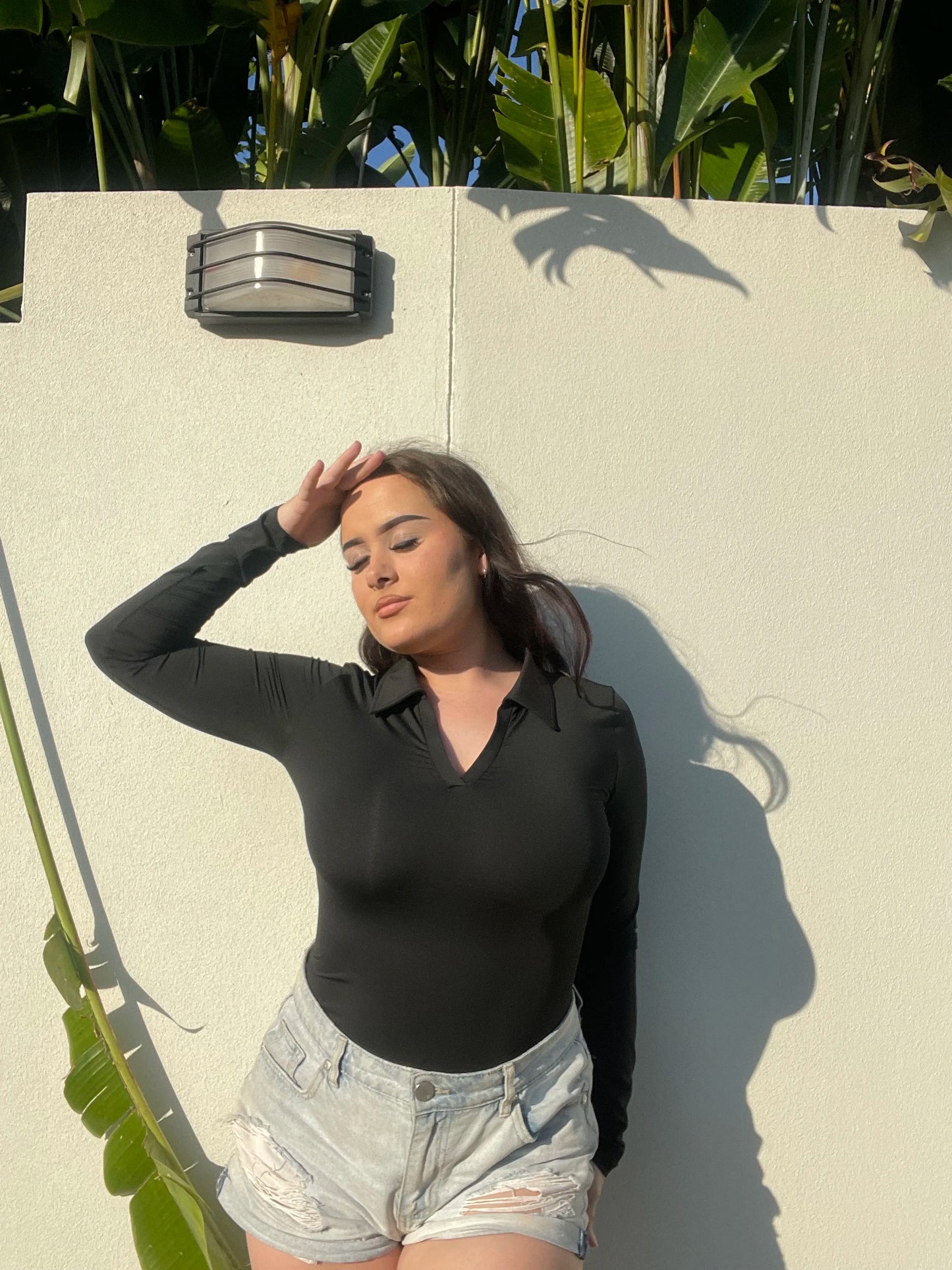 Body sexy da donna a maniche lunghe Colletto rovesciato Scollo a V Shapewear Camicia per il controllo della pancia Camicia per il sollevamento del sedere Compressione senza cuciture