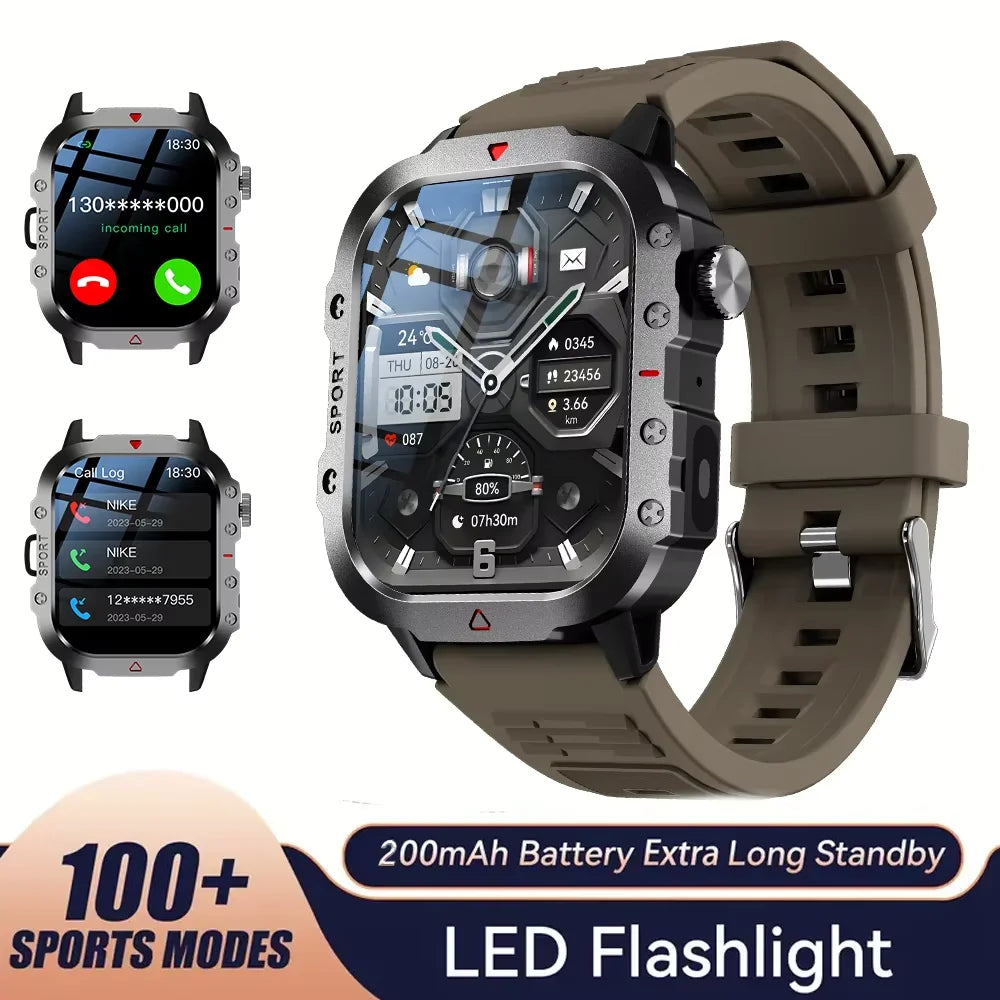 LAXASFIT Orologio Militare Da Uomo Smartwatch Con Schermo Touch HD Da 2.01 Pollici Chiamata Vocale Bluetooth