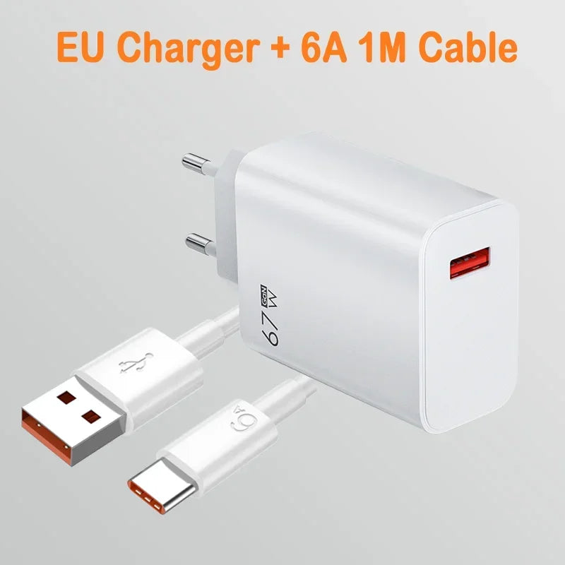 Caricabatterie USB 67W Per Xiaomi 14 13 12 11 Mi Poco Redmi Note 10 9 Pro 6A Adattatore Muro Cavo USB C Ricarica Turbo