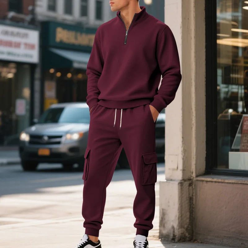 Pantaloni Sportivi Tascabili In Tinta Unita Da Uomo Con Cerniera Calda In Velluto Casual Da Uomo Americano