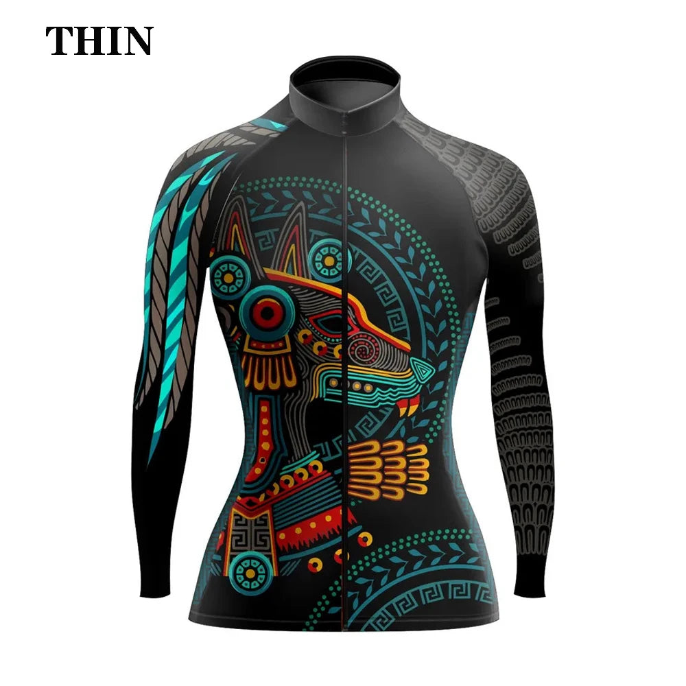 Maglia Ciclismo Da Donna A Maniche Lunghe Stile Messico Primavera Autunno Inverno Con Fodera In Pile Leggera E Calda