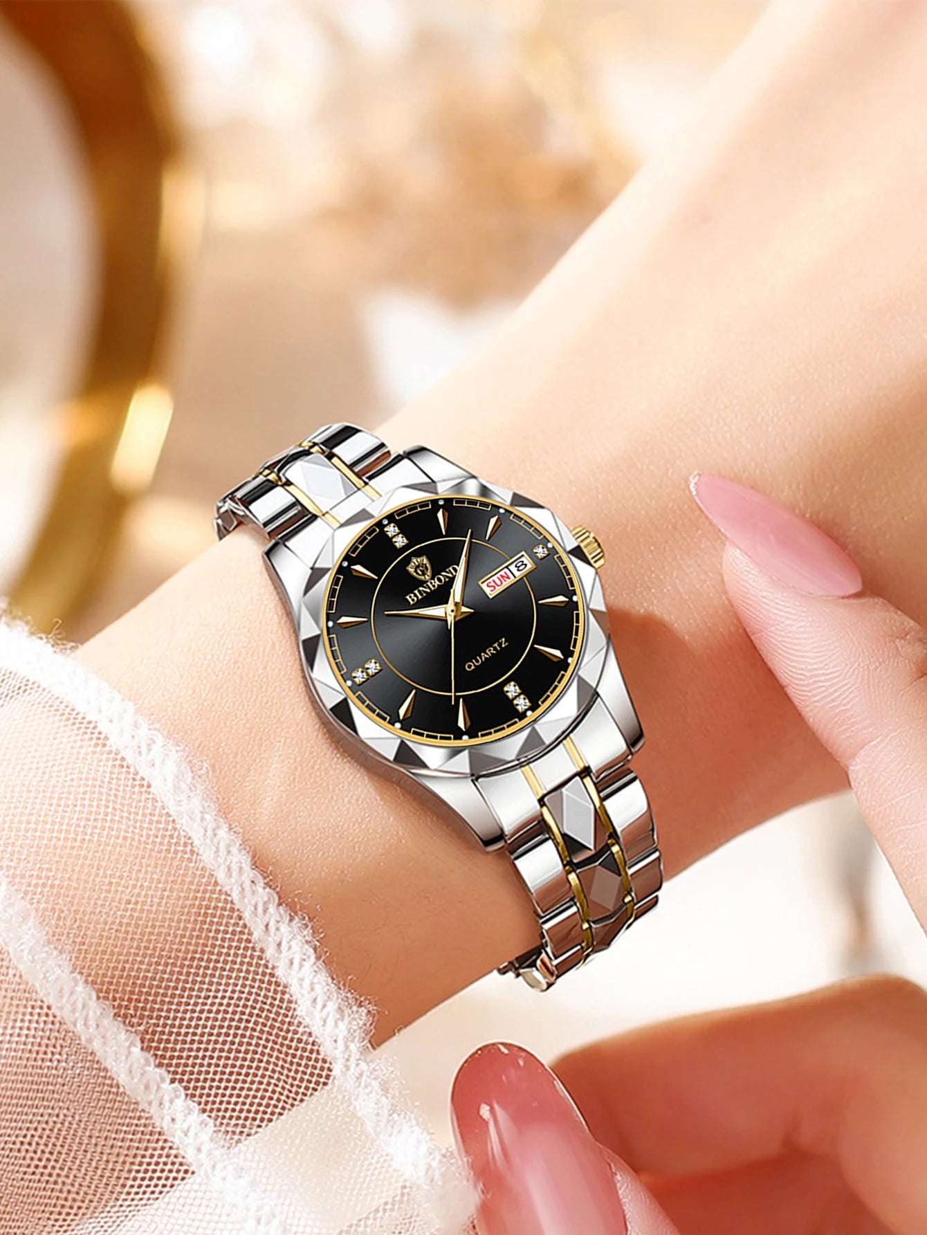 Orologio Da Donna BinBong Quarzo Di Lusso In Acciaio Inossidabile Data Luminosa Impermeabile Regalo Per Fidanzata