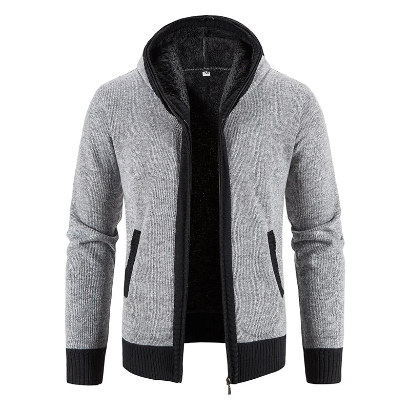 Maglione Invernale Da Uomo In Pile Con Cappuccio Cardigan Caldo Con Cerniera Lavorato A Maglia