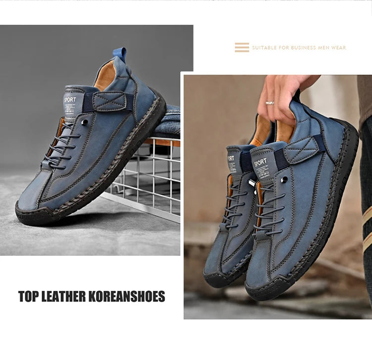 Stivali Da Uomo Primavera Autunno In Pelle Cuciti A Mano Lusso Retro In Stile Britannico Taglie Forti