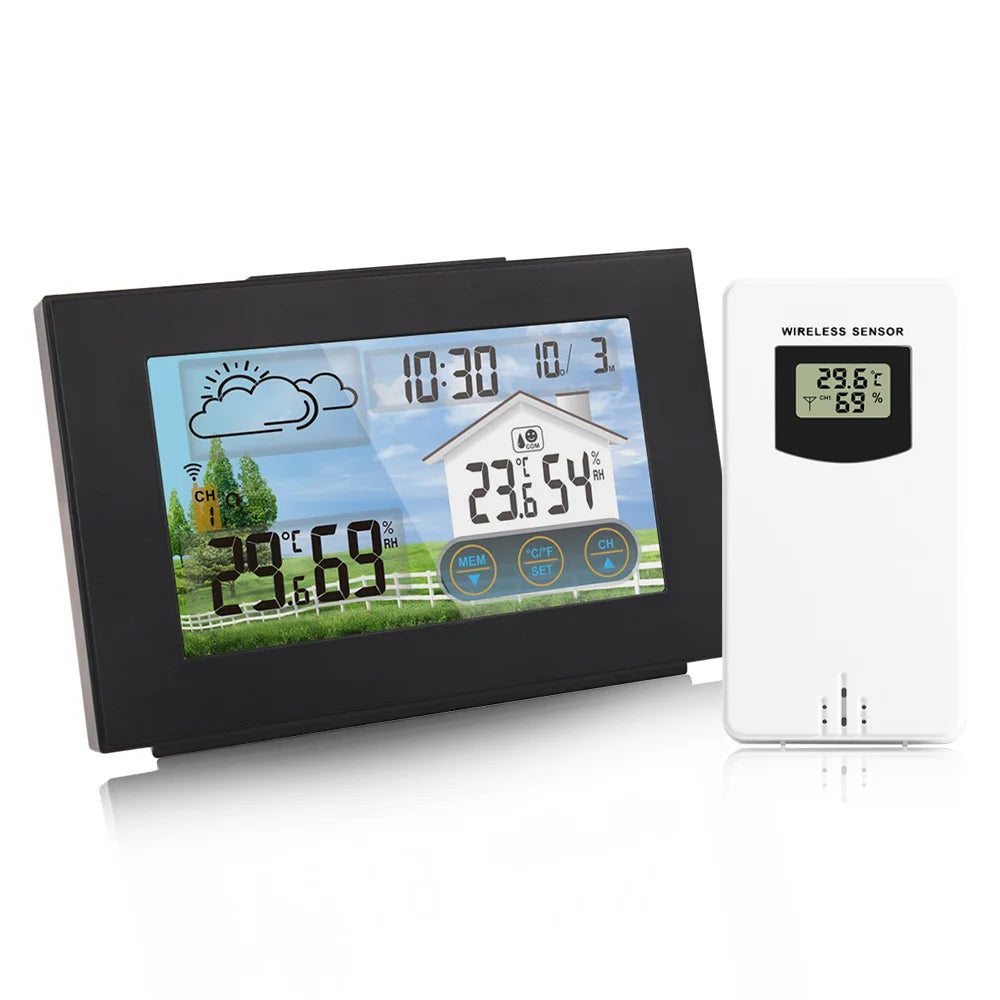 Stazione Meteorologica Multifunzionale Con Sveglia Termometro Igrometro Digitale Schermo Tattile Esterno Wireless