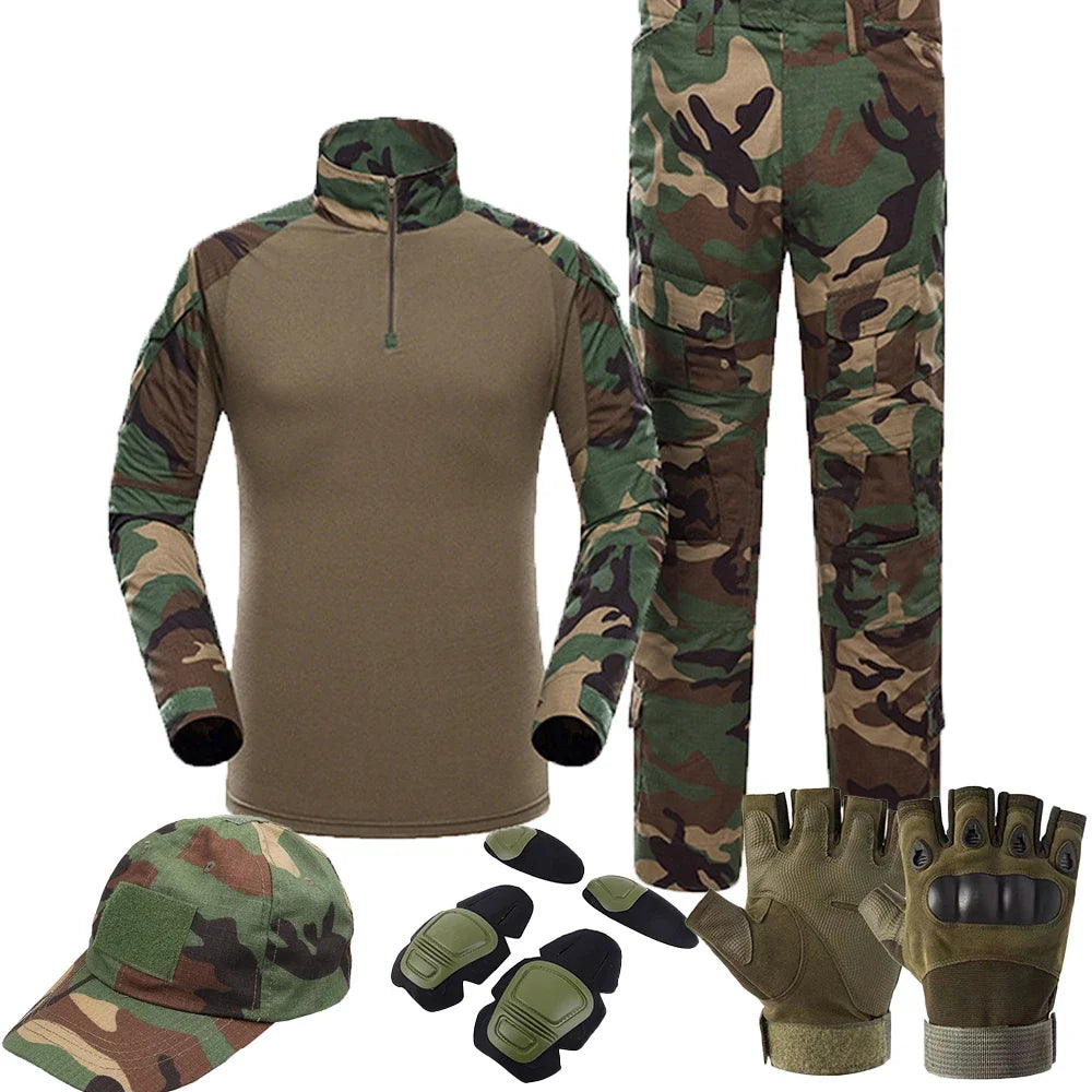 Set Abiti Militari Tattici Tuta Mimetica Da Esterno Camicie Da Caccia Pantaloni Per Airsoft Paintball