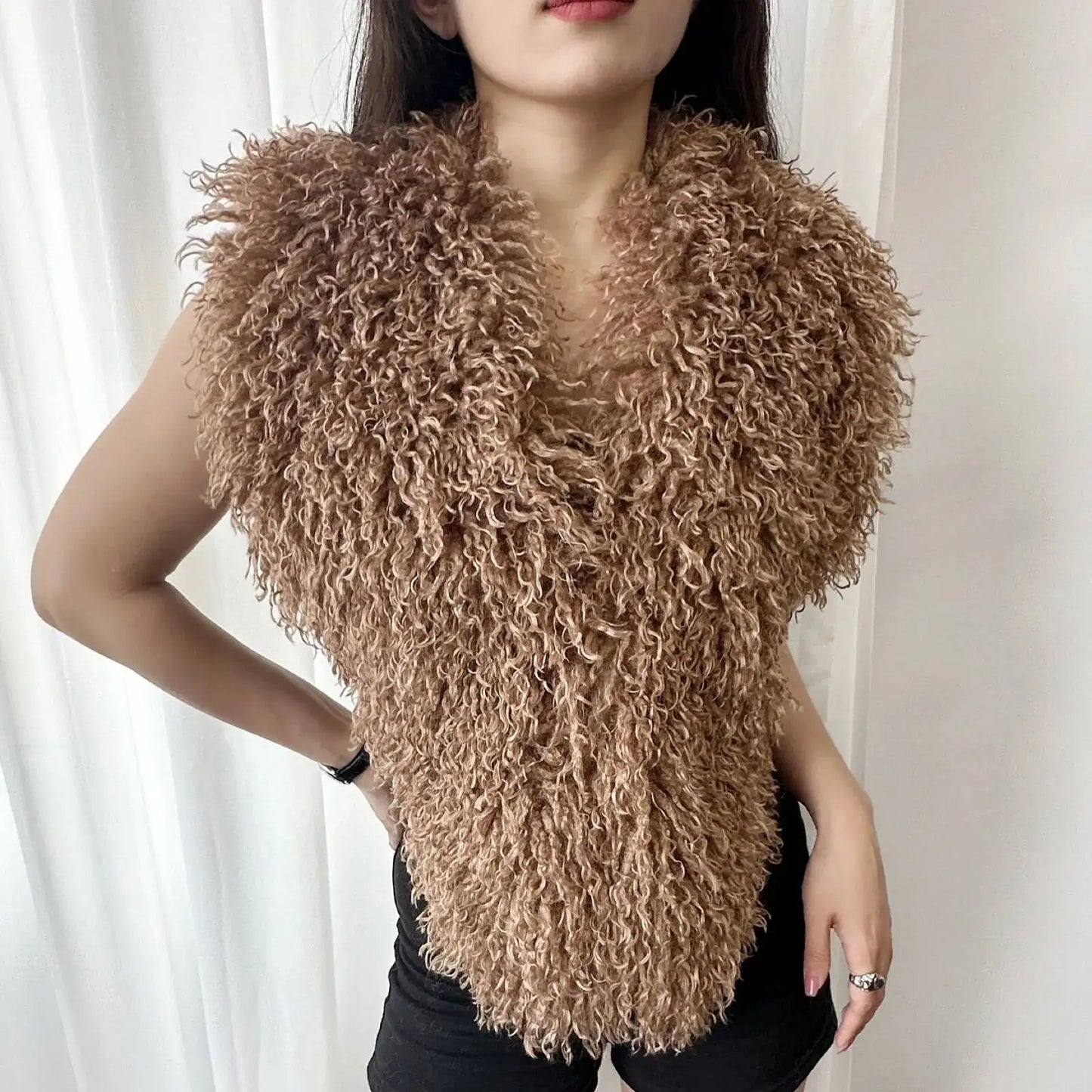 Lanmrem 2025 Gilet Pelliccia Sintetica Donna Imitazione Shearling Chic Autunno Inverno Abbigliamento 2DB4916