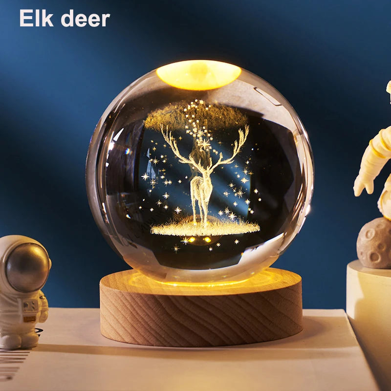 Globo Di Cristallo 6 cm Led Decorazione Astronomia Sistema Solare Pianeti Luna Per Appassionati Universo