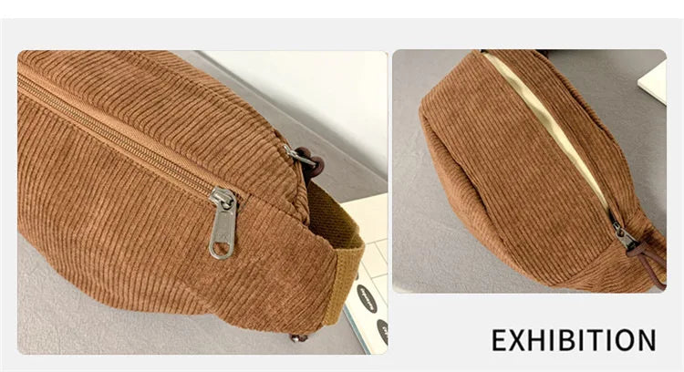 Marsupio Da Donna In Velluto A Coste Grande Capacità Borsa Da Petto Stile Street Tracolla E Cintura Casuale