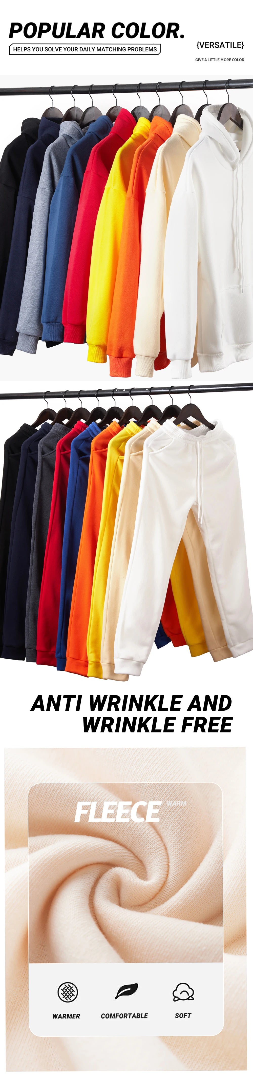Felpa Con Cappuccio Da Uomo Set Invernale Due Pezzi Tinta Unita Abbigliamento Da Strada Sportivo Casual