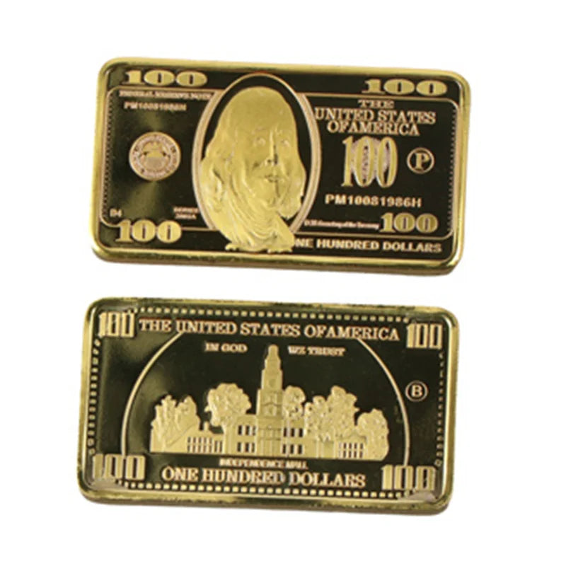 Pezzo Unico Lingotto D'Oro Da 100 Dollari USA 24K Barra Dorata Metallica Americana Lingotto Dorato