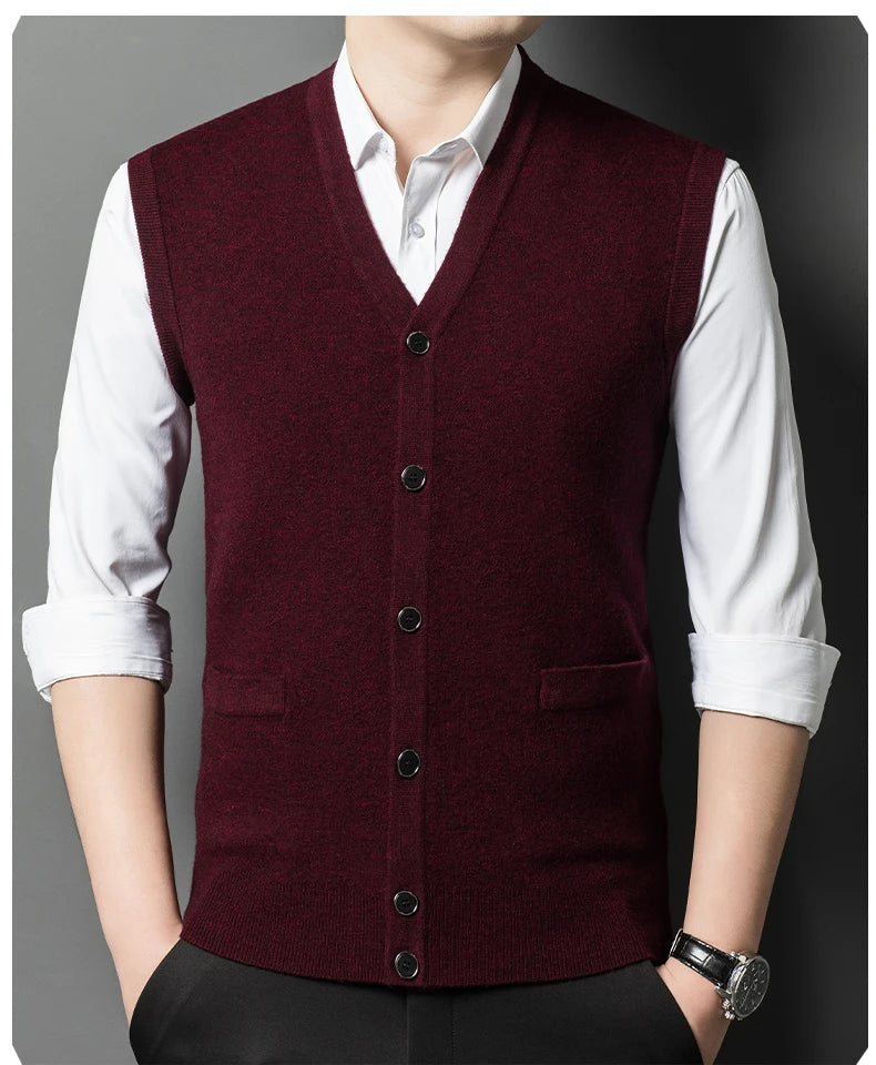 Gilet Spesso In Lana Di Pecora Uomo Casual Scollo A V Caldo Autunno Inverno Cardigan Monopetto In Lana Di Cashmere