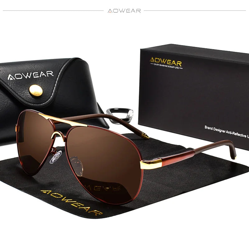 Occhiali Da Sole Da Aviazione Uomo Polarizzati A Specchio HD UV400 Aowear Da Pilota