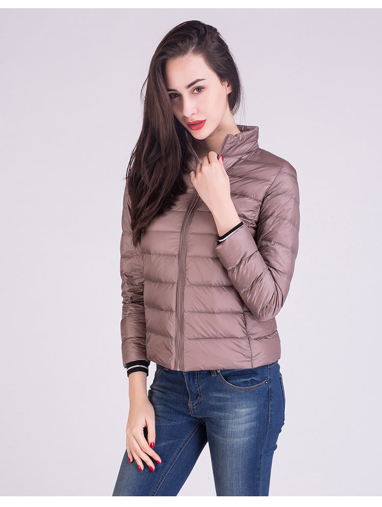 Cappotto Imbottito Femminile Ultraleggero Ripiegabile Collo Alla Coreana Slim Fit Da Ufficio 2023 Nuovi Arrivi