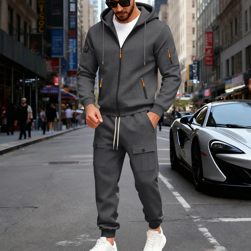 Set Maglione Con Cappuccio Moda Sportiva All'Aria Aperta In Velluto Sciolto Da Uomo Autunno Inverno