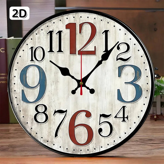 Orologio Da Parete Sospeso Silenzioso Rotondo In Legno Rustico Per Soggiorno Ufficio Studio Camera Decorazione Casa