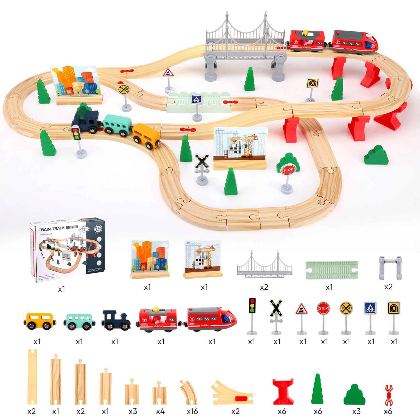 Set Di Treni In Legno Montessori 72 E 108 Pezzi Per Bambini Regalo Educativo Di Ingegneria Ferroviaria