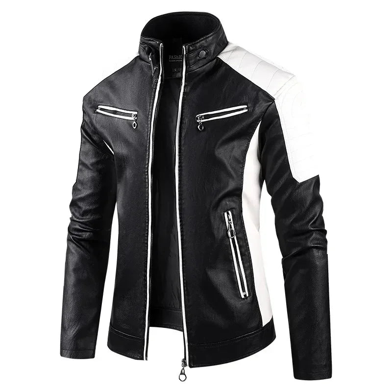 Giacca Da Moto Patchwork Da Uomo In PU Con Colletto Rialzato E Color Blocking Di Alta Qualità