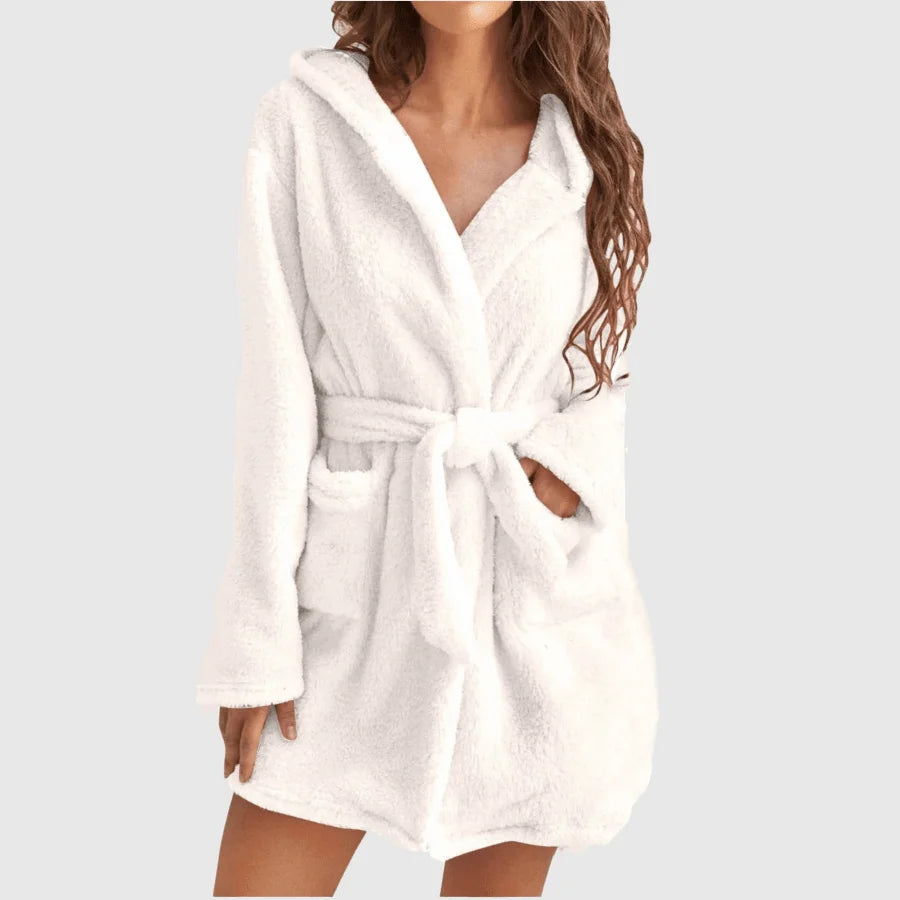 Vestaglia Da Donna Con Cappuccio Tinta Unita Con Cintura Calda E Morbida Per Casa Autunno Inverno