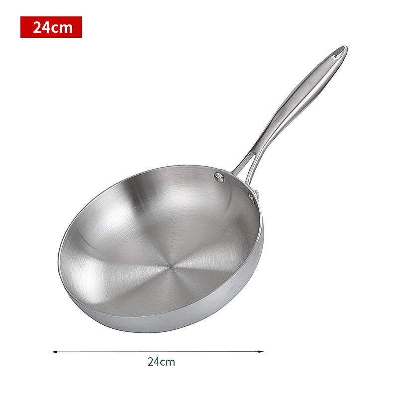 Padella in acciaio inossidabile 304, padella antiaderente Pentola per bistecche fritte Pentole da cucina non rivestite per fornelli a gas e fornelli a induzione