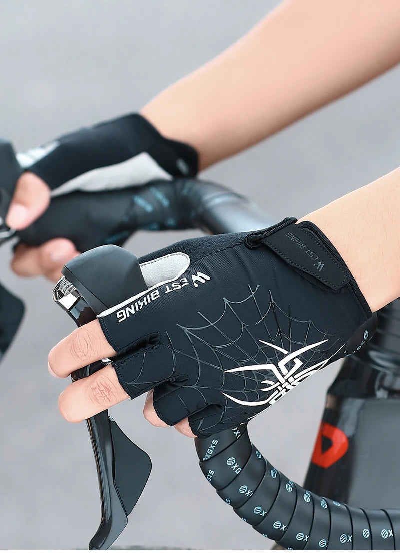 West Biking Guanti da Ciclismo Mezze Dita Con Motivo Ragni Cool Spider Estivo MTB Guanti da Strada Touch Screen