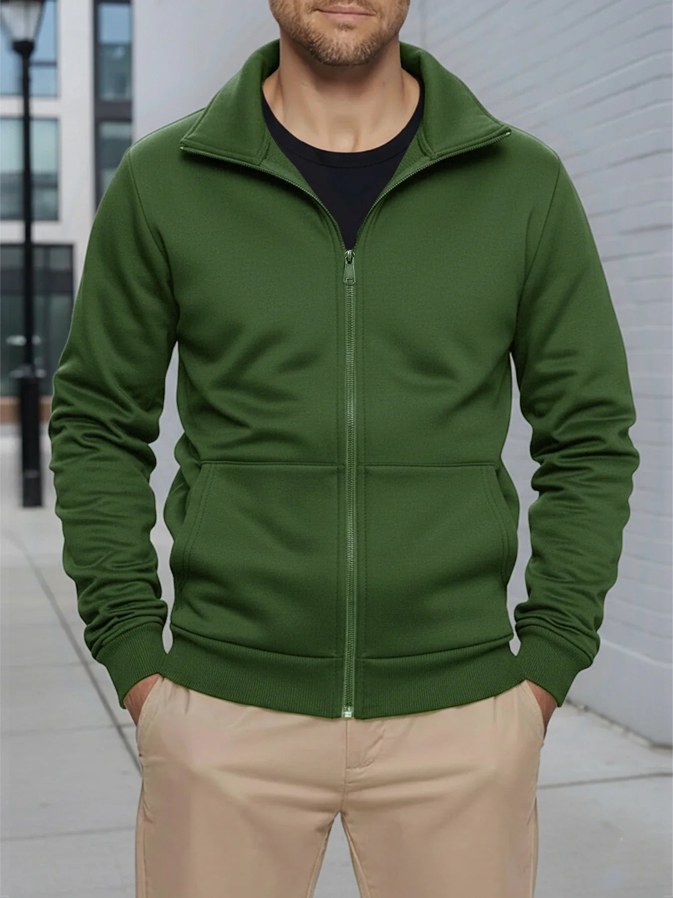Giacca Uomo Con Cerniera Slim Fit Esterno Streetwear Tinta Unita Calda A Maniche Lunghe Per Primavera Autunno
