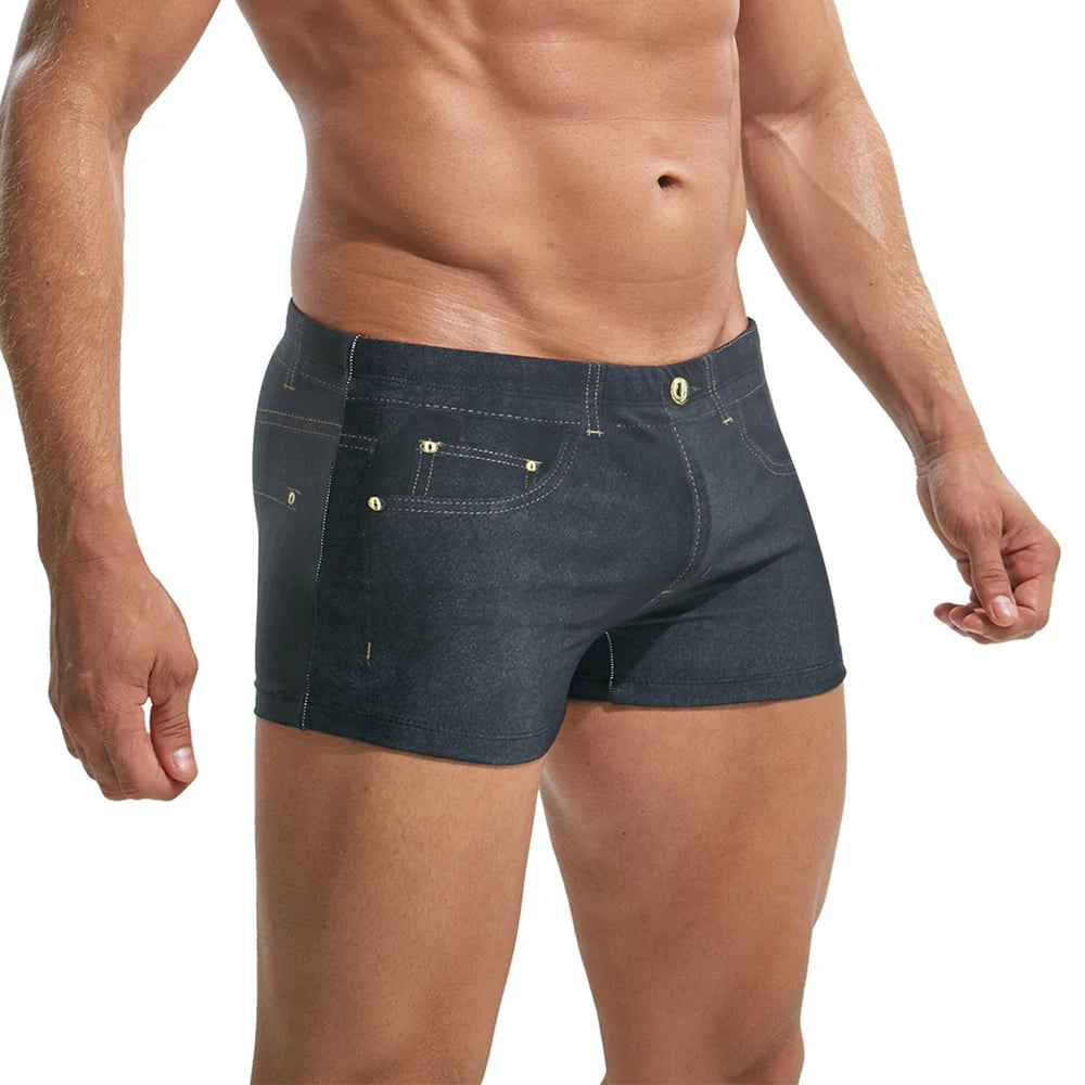 Pantaloncini Da Surf Senza Cuciture Uomo 2XL Denim Stampato Boxer Pantaloncini Da Bagno Traspiranti Sportivi