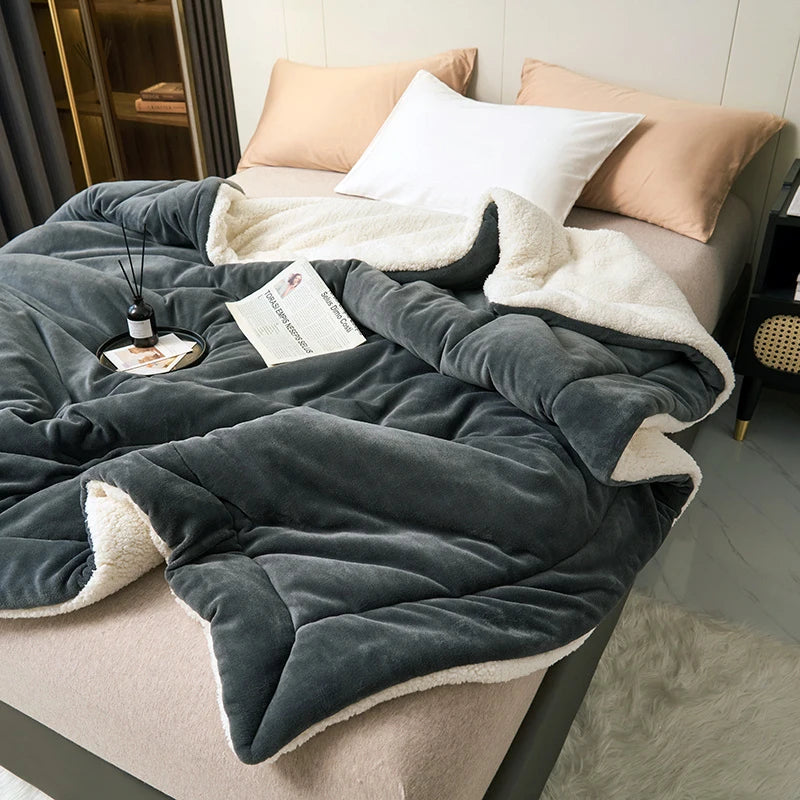 Coperta Super Morbida In Lana Di Agnello Imitazione Pile Autunno Inverno Doppia Regina Per Divano Latte Alta Qualità
