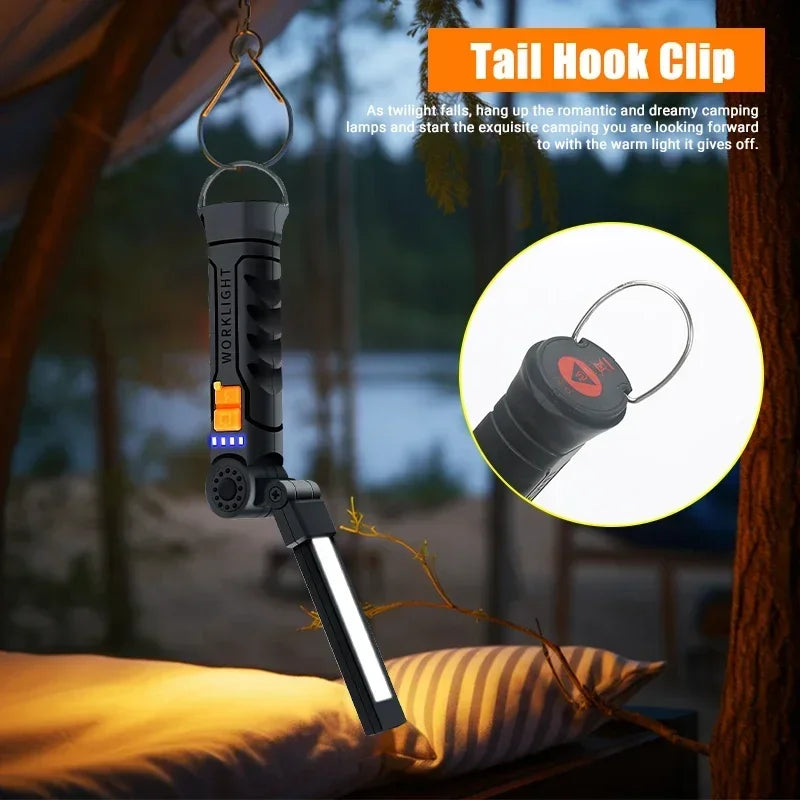 Torcia Portatile A LED COB Ricaricabile USB Lanterna Magnetica Con Batteria Incorporata Per Campeggio E Lavoro