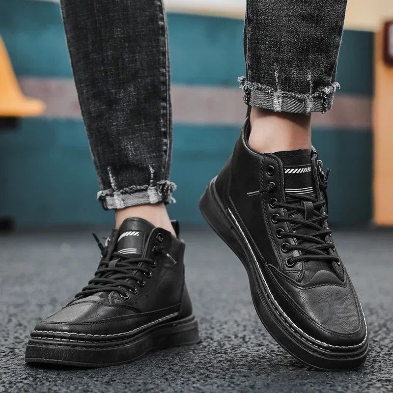 Stivali Da Uomo In Pelle Invernali Alti Scarpe Moda Stivaletto Casual Da Lavoro All Aperto Sneakers Maschili Novità