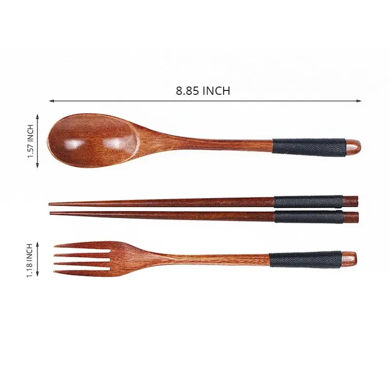 Set Da Tre Posate In Legno Stile Giapponese Bacchette Forchetta E Cucchiaio Per Cucina Utensili Da Casa