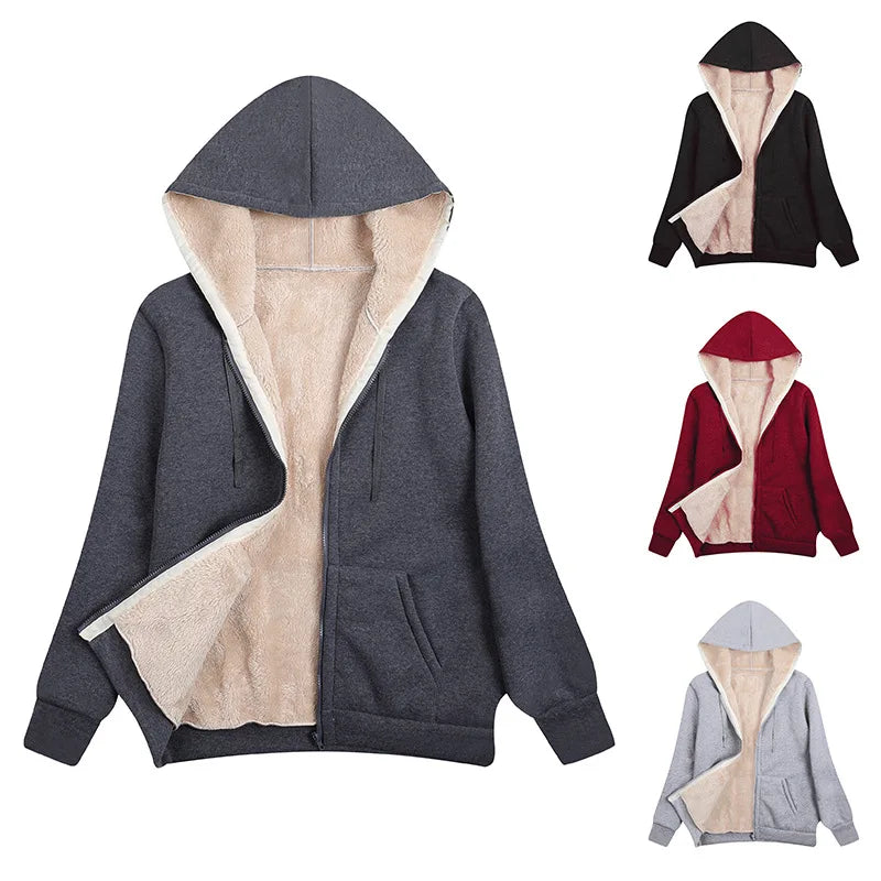 Cappotto Invernale Donna In Peluche Con Cappuccio E Zip Felpa In Pile Calda E Morbida Con Pelliccia Artificiale