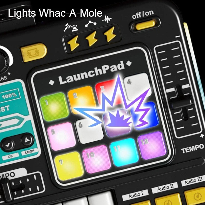 Controller DJ per bambini Mixer giocattolo musicale con microfono Luce a LED Gioco musicale elettronico Giradischi DJ per regali di compleanno per bambini