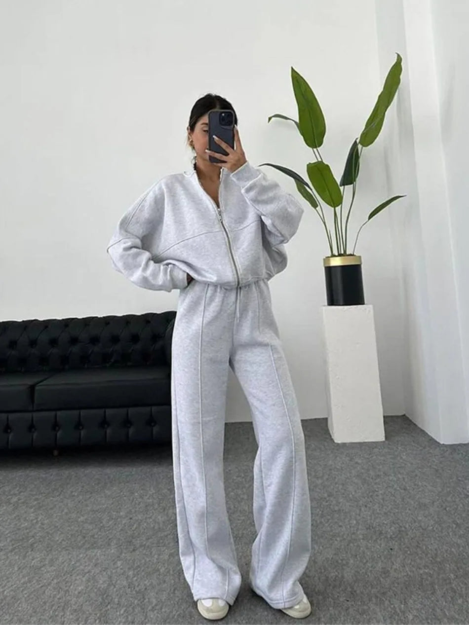 Completo Due Pezzi Da Donna Autunno Inverno Cardigan Sportivo A Maniche Lunghe Pantaloni Con Coulisse Street Style