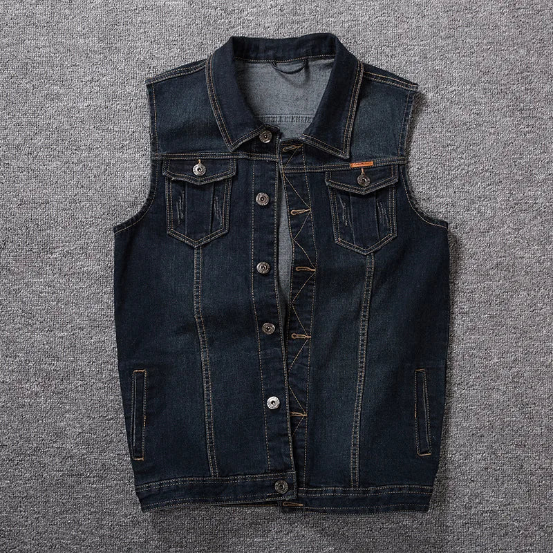 Gilet In Denim Da Uomo Plus Size Elasticizzato Senza Maniche Stile Moto Con Tasche 6XL 7XL 8XL