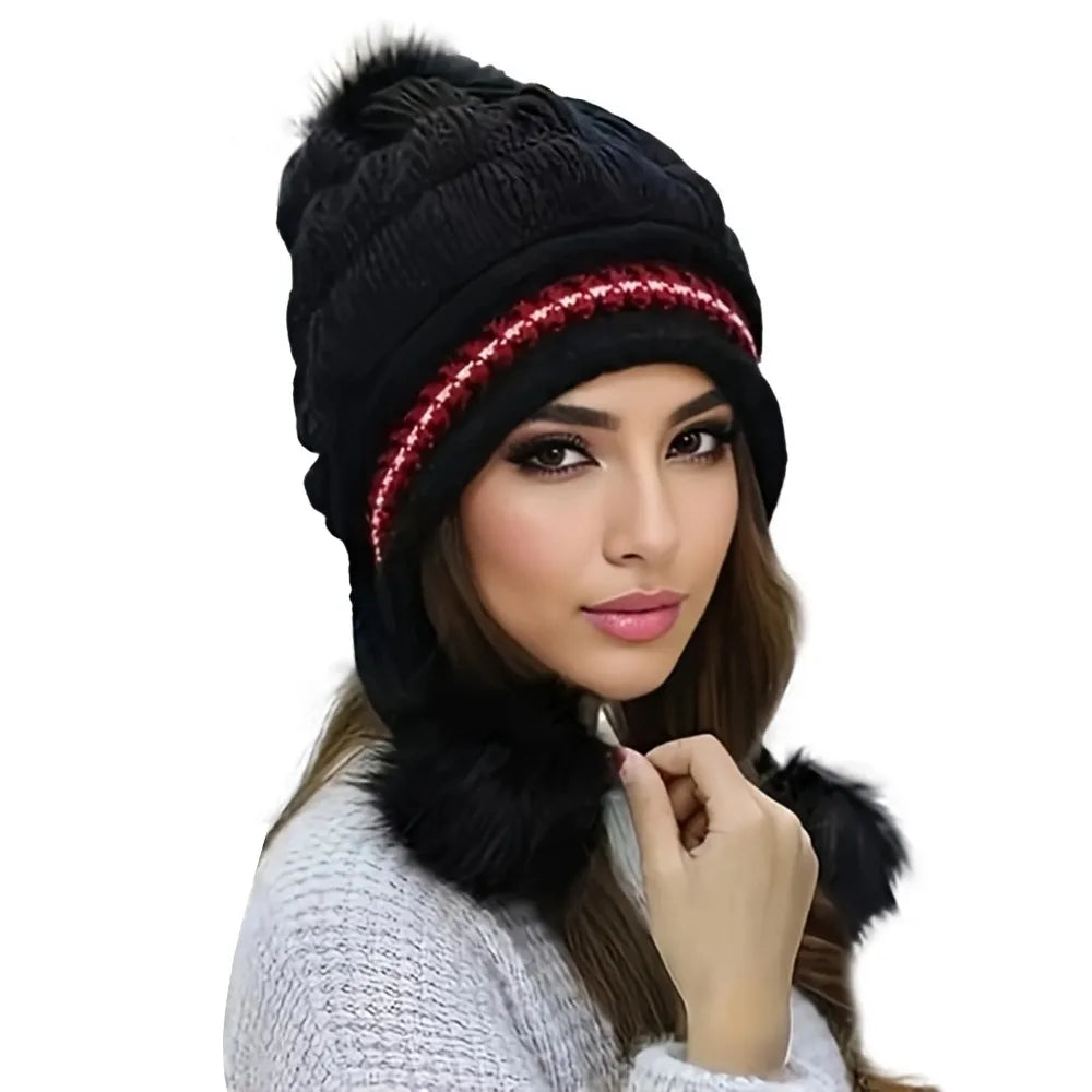 Cappello Invernale Morbido e Caldo con Pelliccia per Donne Berretto con Paraorecchie Foderato in Pile Lavorato a Maglia