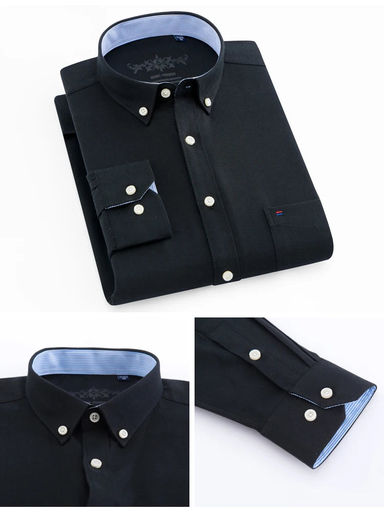 Camicia Uomo Solida Elegante Misto Cotone Traspirante Maniche Lunghe Formale Con Bottoni Vestibilità Regolare Risvolto