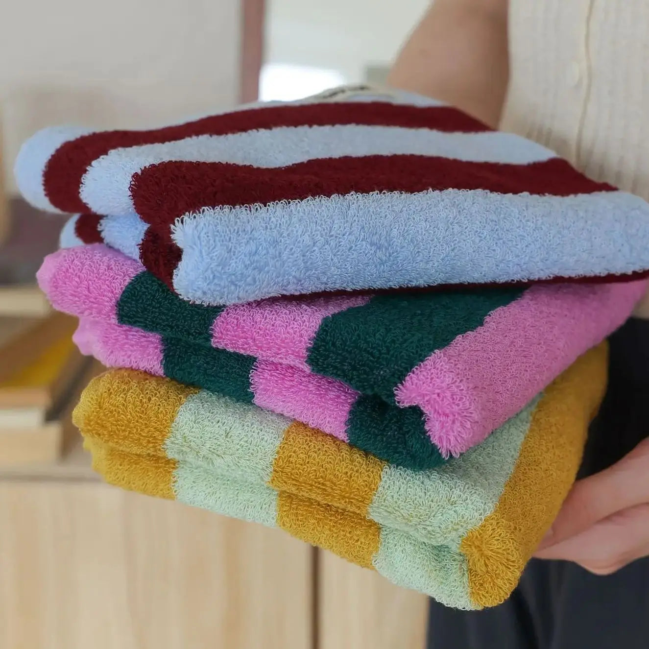 Asciugamano In Cotone A Righe Retrò 70x140 Cm Morbido E Assorbente Per Casa Palestra Cucina