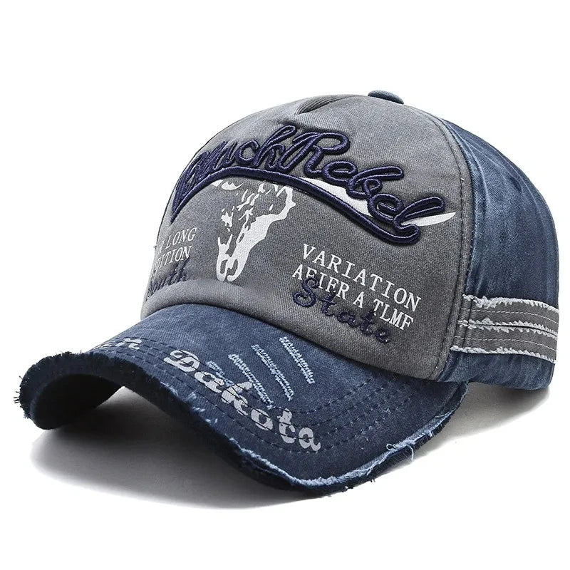Berretto Baseball Unisex Cotone Lavato Ricamo Testa di Mucca e Lettera Vintage Protezione Solare Uomo Donna
