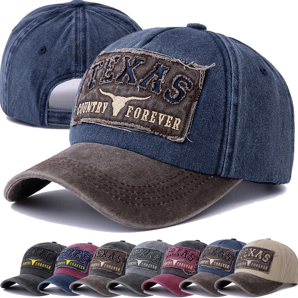 Berretto Baseball Cotone Lavato Unisex Vintage Con Ricamo Texas Motivo Animale Per Uomini Donne All Aperto