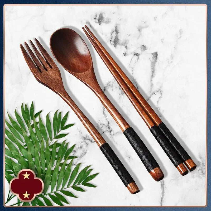 Set Da Tre Posate In Legno Stile Giapponese Bacchette Forchetta E Cucchiaio Per Cucina Utensili Da Casa