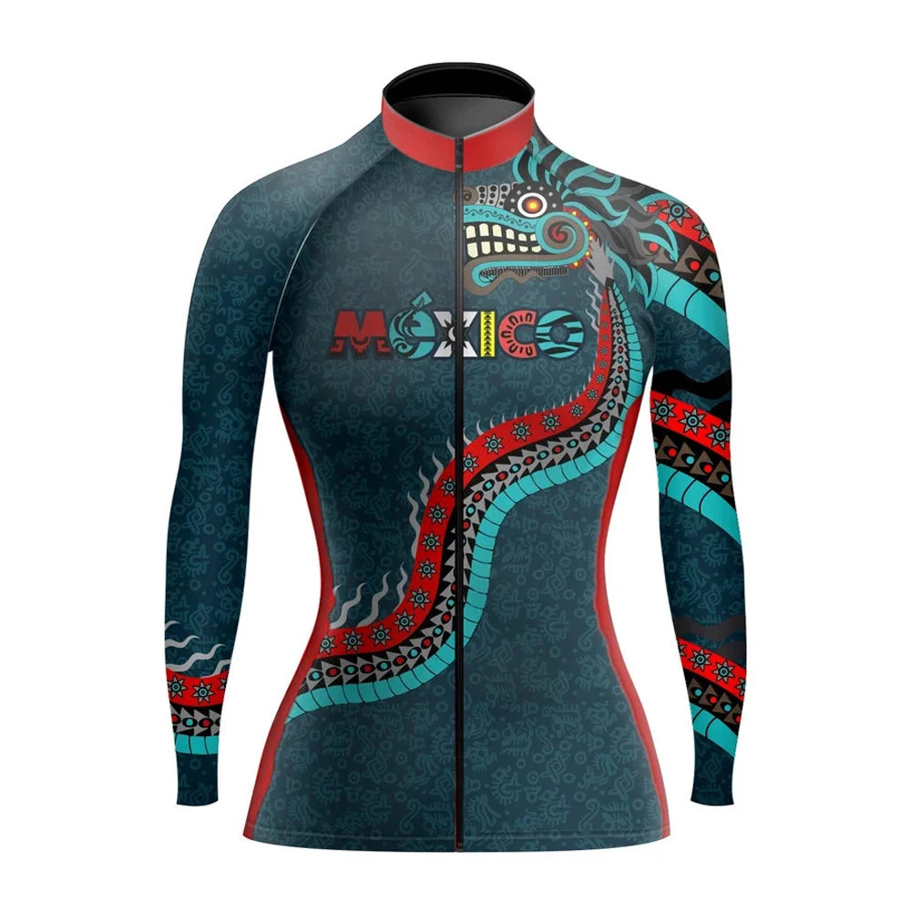 Maglia Ciclismo Da Donna A Maniche Lunghe Stile Messico Primavera Autunno Inverno Con Fodera In Pile Leggera E Calda