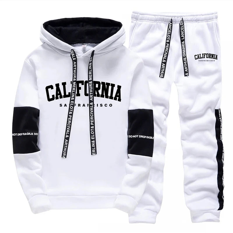 Tuta Sportiva Da Uomo Alla Moda Con Stampa Felpa Con Cappuccio E Pantaloni Per Attività All Aperto Jogging