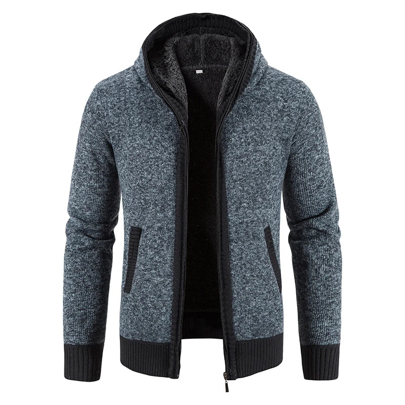 Maglione Invernale Da Uomo In Pile Con Cappuccio Cardigan Caldo Con Cerniera Lavorato A Maglia